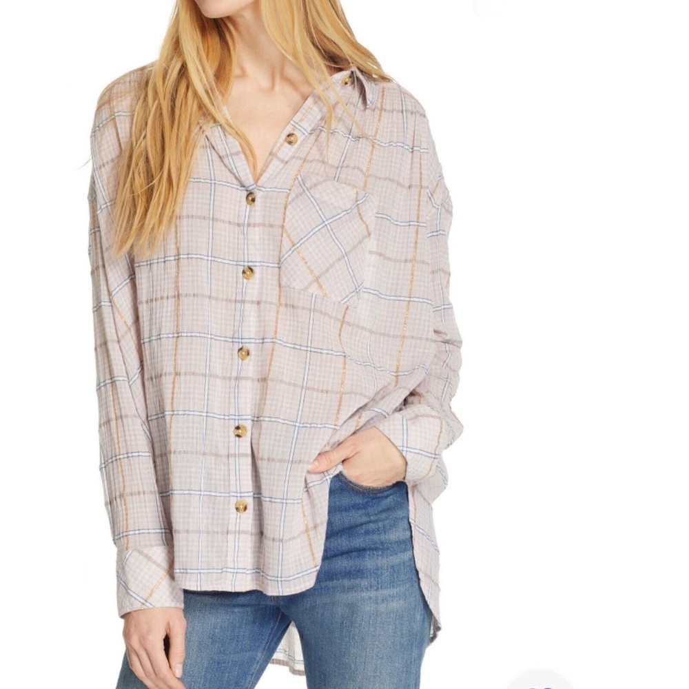 Free People Shirt Break My Stride Plaid Long Sleeve Oversize Shirt